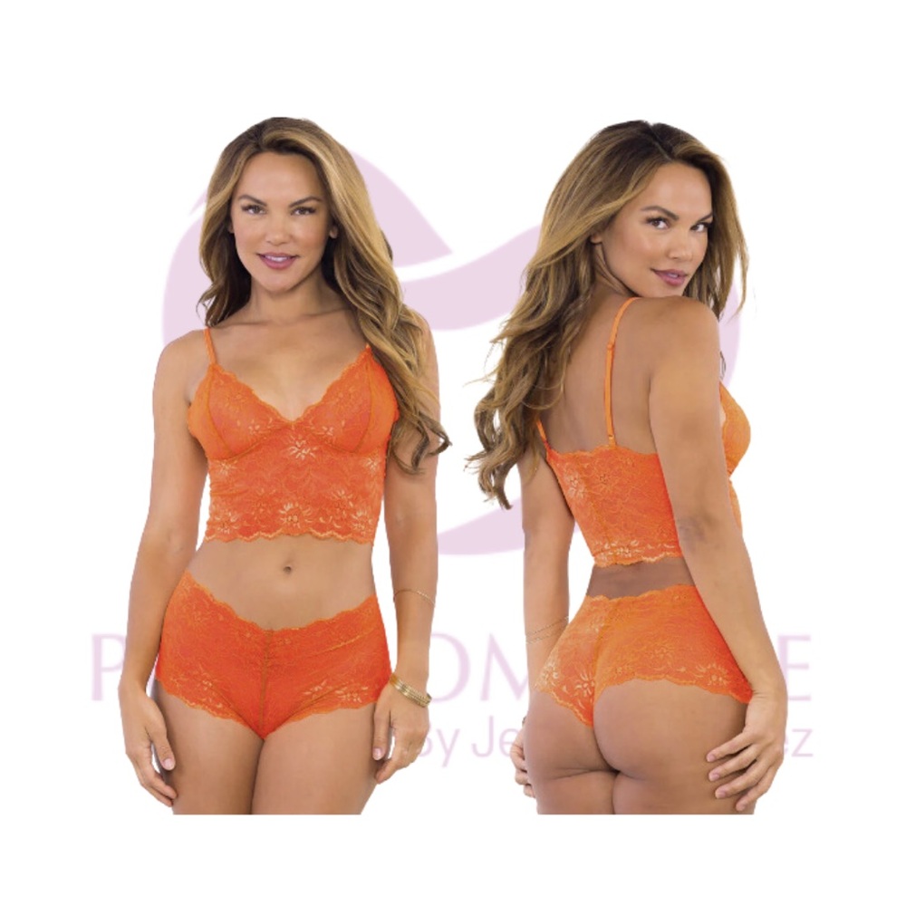 Lace Bralette and Panty Set - mango